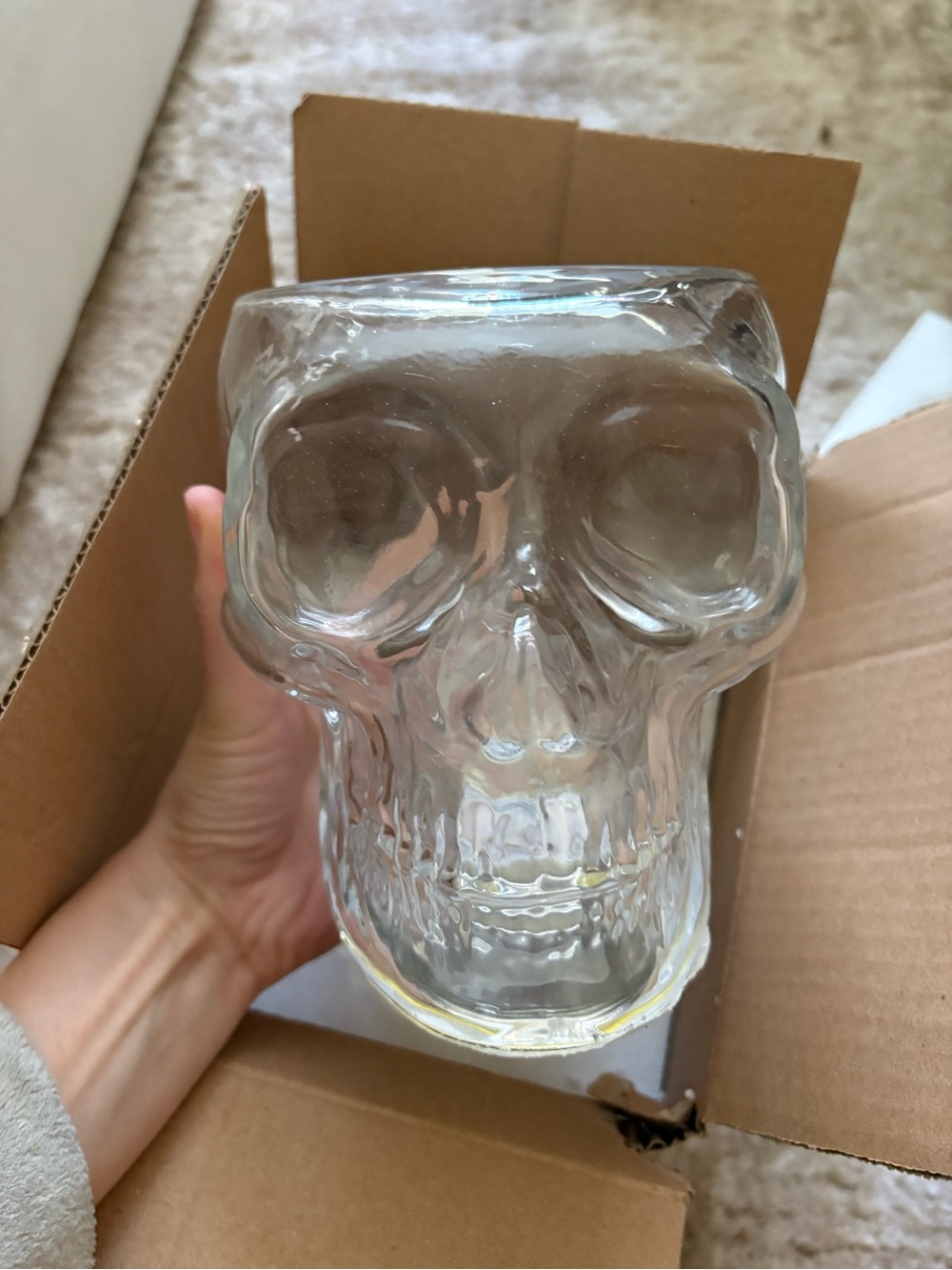 2021 Bath & Body Works Halloween Light-Up Skull 3-Wick Glass Candle Holder